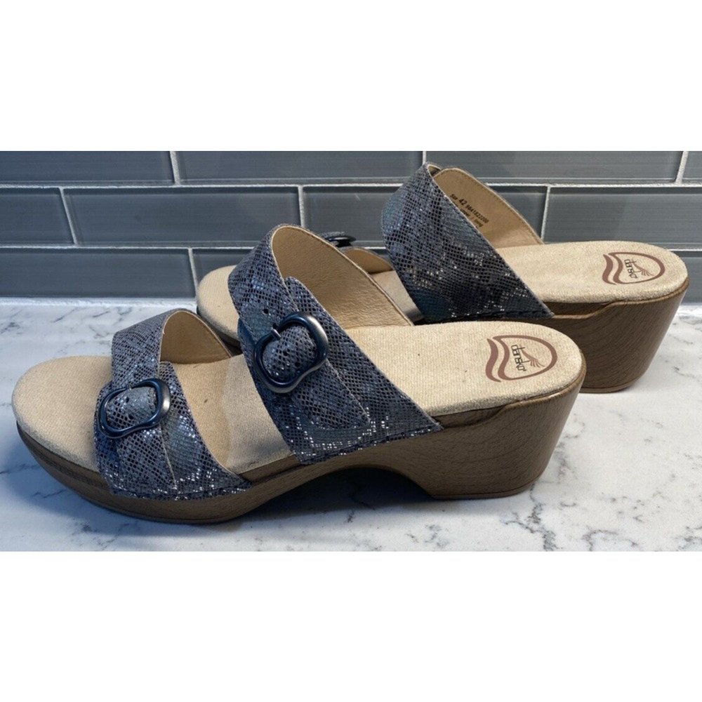NWOB! Dansko Sophie Green Silver Snake Double Buckle Leather Sandals 42 Comfort - Picture 6 of 8